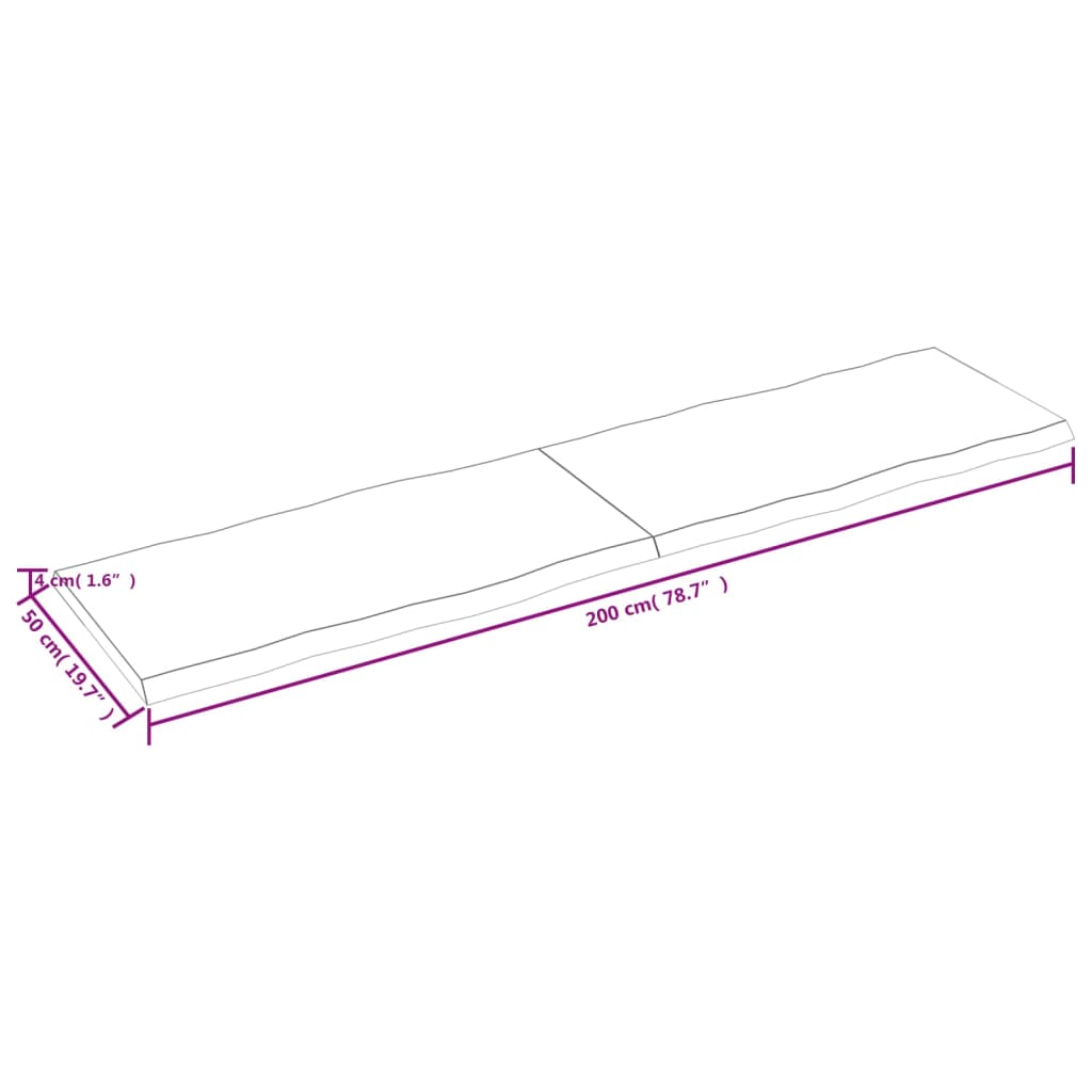 vidaXL Επιφ Τραπεζιού Αν Καφέ 200x50x(2-4)εκ.Ακατέργ. Μασίφ Ξύλο Δρυός