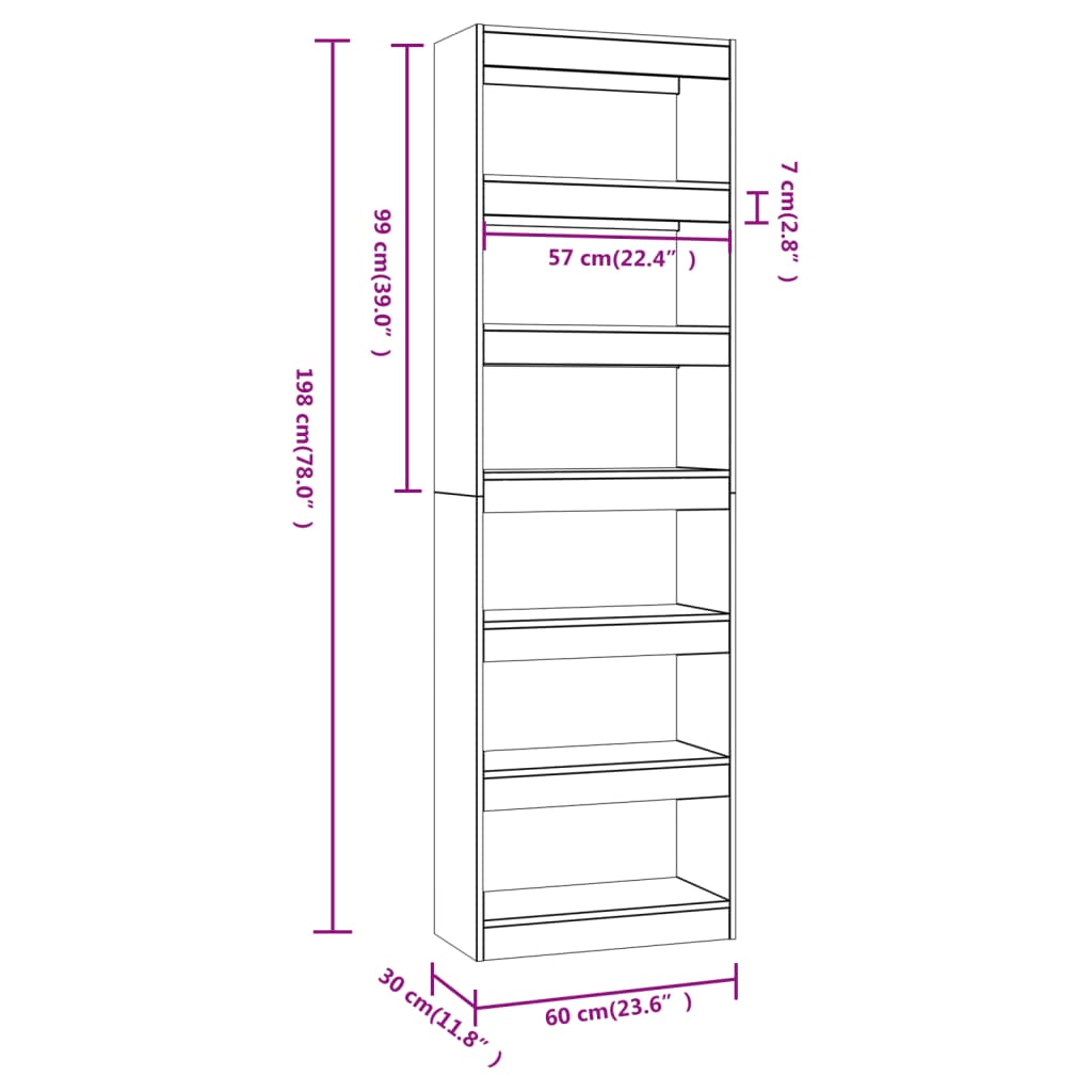 vidaXL Βιβλιοθήκη/Διαχωριστικό Χώρου Γκρι Sonoma 60x30x198 εκ.