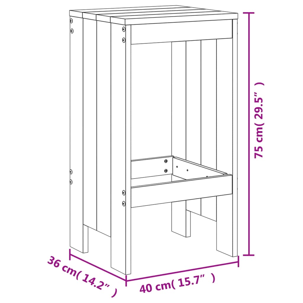 vidaXL Σκαμπό Μπαρ 2 Τεμ. Γκρι 40 x 36 x 75 εκ. από Μασίφ Ξύλο Πεύκου