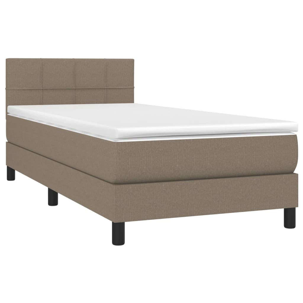 vidaXL Κρεβάτι Boxspring με Στρώμα & LED Taupe 90x200 εκ. Υφασμάτινο