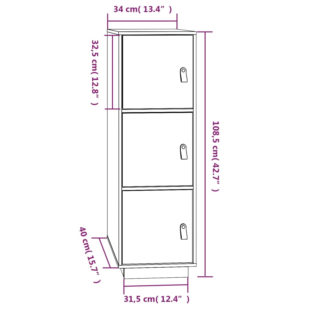 vidaXL Ντουλάπι Ψηλό Καφέ Μέλι 34x40x108,5 εκ. από Μασίφ Ξύλο Πεύκου