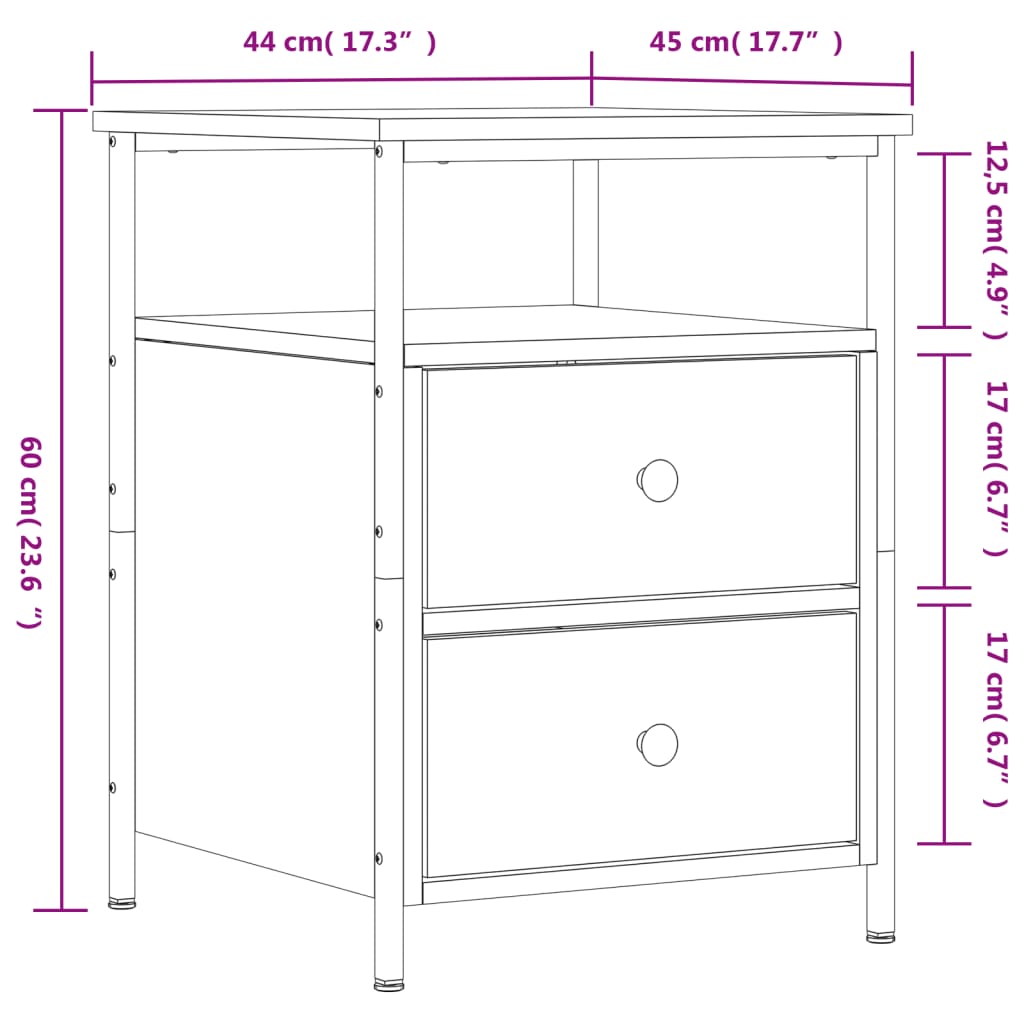 vidaXL Κομοδίνο Καπνιστή Δρυς 44 x 45 x 60 εκ. από Επεξεργασμένο Ξύλο