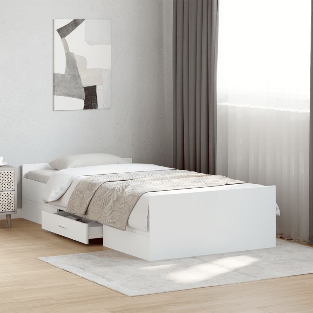 vidaXL Πλαίσιο Κρεβατιού με Συρτάρια Λευκό 90x190 εκ. Επεξ. Ξύλο