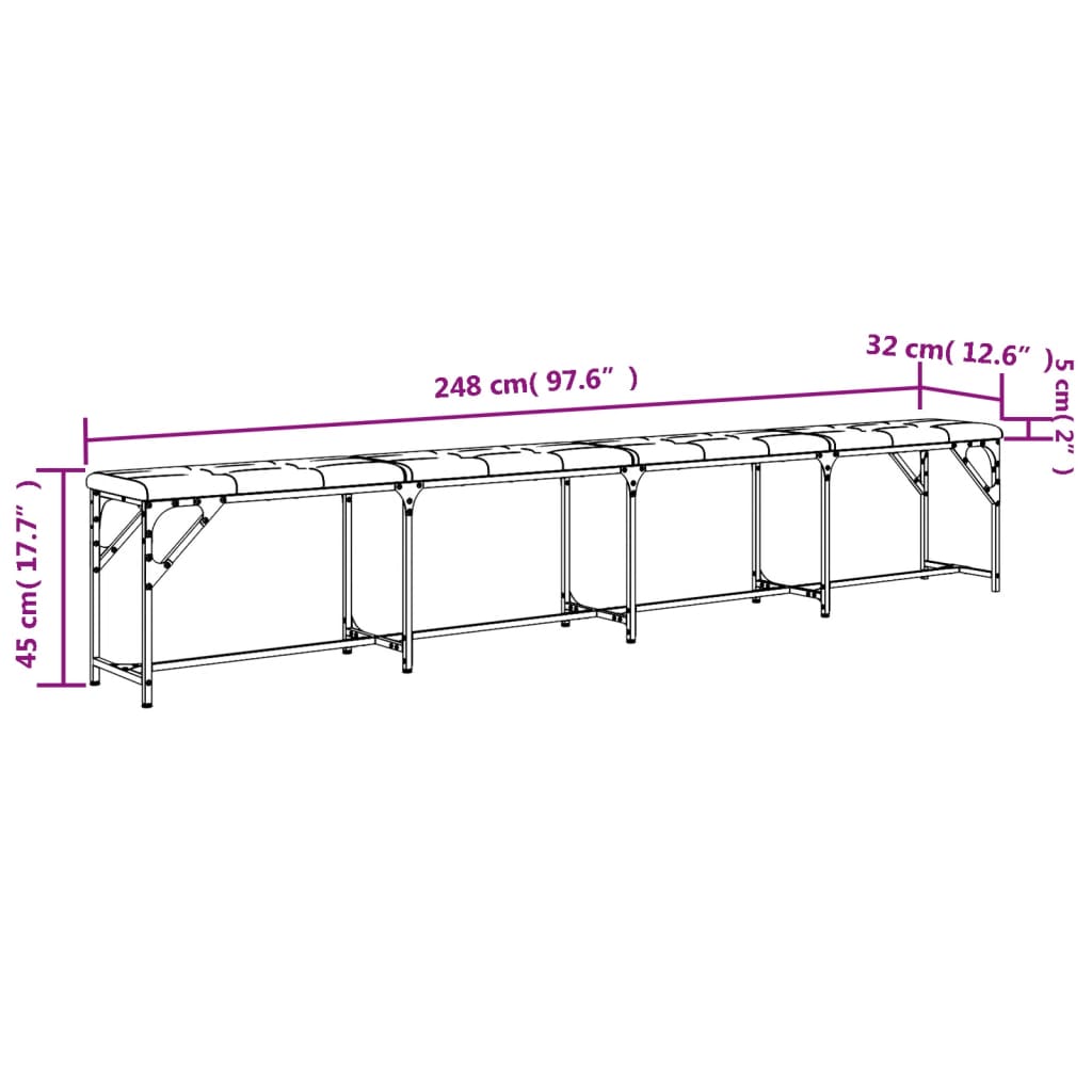 vidaXL Πάγκος Τραπεζαρίας Σκούρο Γκρι 248x32x45 εκ. Ατσάλι / Ύφασμα