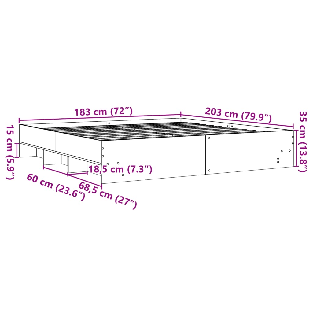 vidaXL Πλαίσιο Κρεβατιού Sonoma Δρυς 180x200 εκ. Επεξεργασμένο Ξύλο