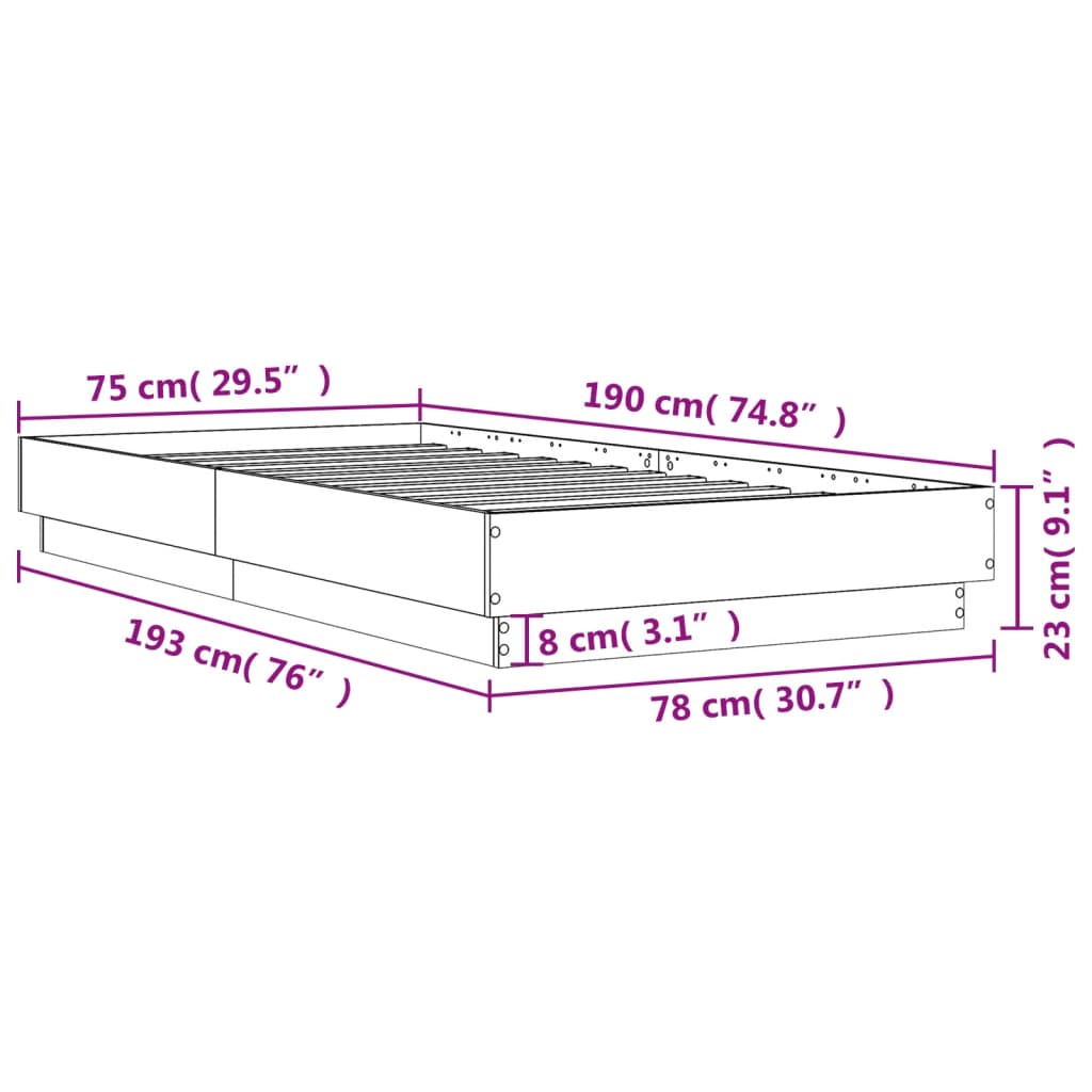 vidaXL Πλαίσιο Κρεβατιού Καπνιστή Δρυς 75x190 εκ. Επεξεργασμένο Ξύλο