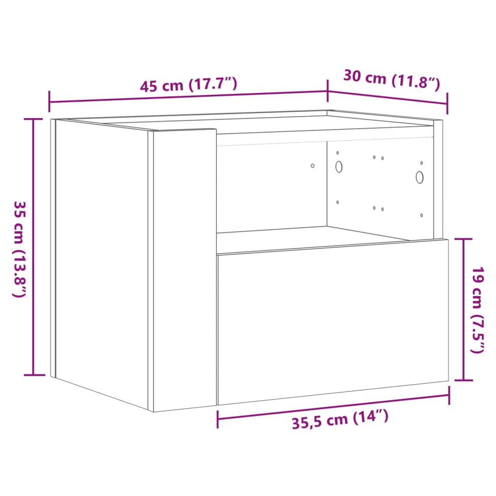 vidaXL Κομοδίνα Επιτοίχια 2 τεμ. Καφέ Δρυς 45x30x35 εκ.