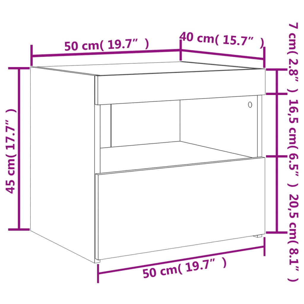 vidaXL Κομοδίνα με Φώτα LED 2 τεμ. Λευκά 50 x 40 x 45 εκ.