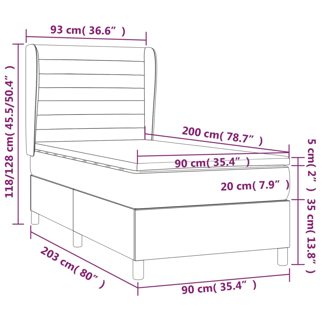 vidaXL Κρεβάτι Boxspring με Στρώμα Σκούρο Γκρι 90x200 εκ. Βελούδινο