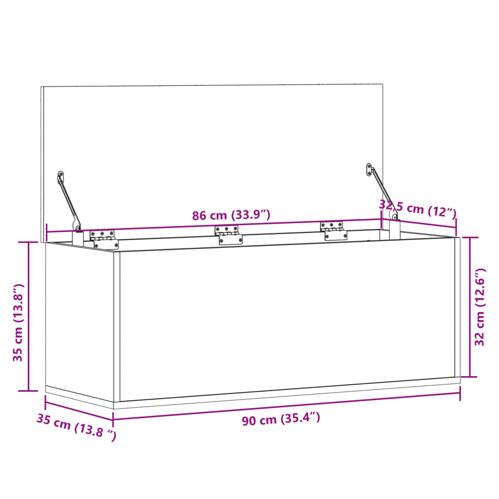 vidaXL Κουτί Αποθήκευσης Μαύρο 90x35x35 εκ. Επεξεργασμένο Ξύλο