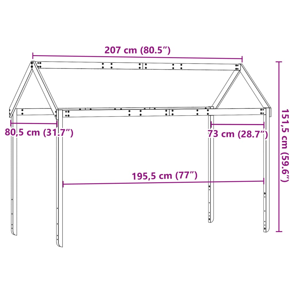 vidaXL Οροφή Κρεβατιού Παιδική Λευκό 207x80,5x151,5 εκ. Ξύλο Πεύκου