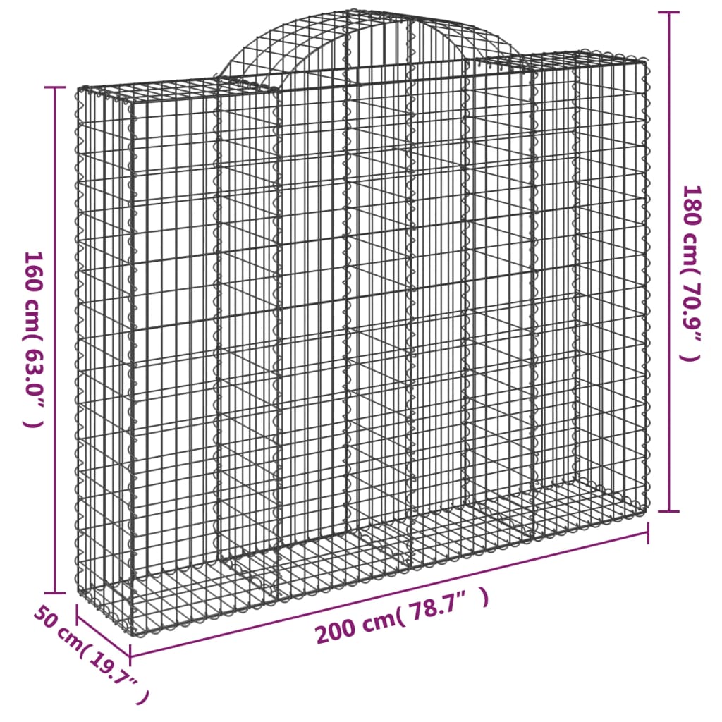 vidaXL Συρματοκιβώτια Τοξωτά 6 τεμ. 200x50x160/180 εκ. Γαλβαν. Ατσάλι