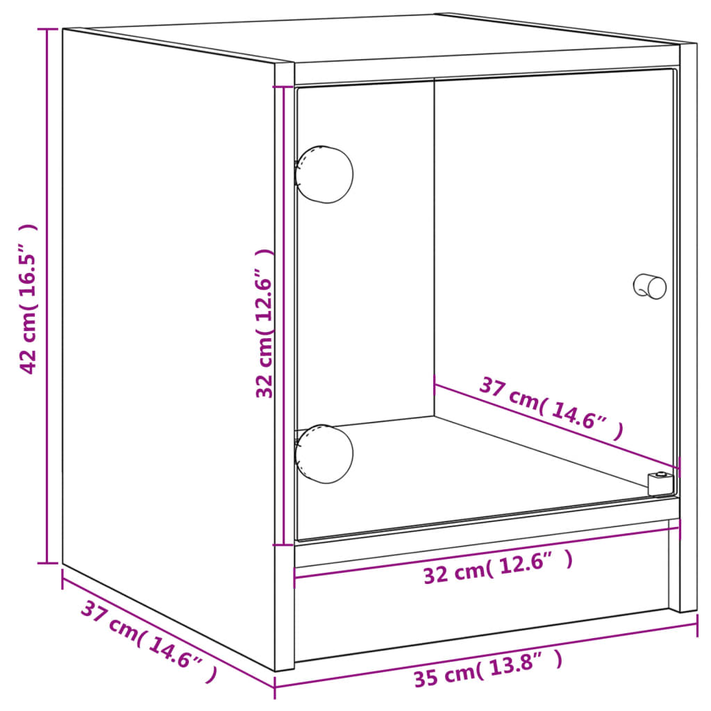 vidaXL Κομοδίνο Καπν. Δρυς 35 x 37 x 42 εκ. με Γυάλινη Πόρτα