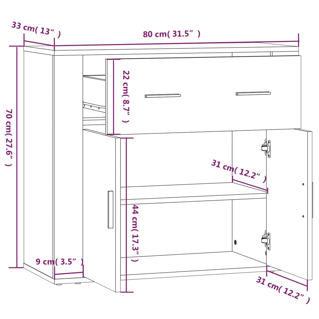 vidaXL Ντουλάπι Sonoma Δρυς 80x33x70 εκ. από Επεξεργασμένο Ξύλο