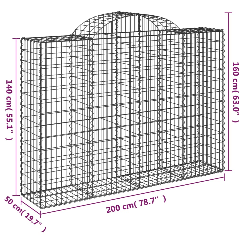 vidaXL Συρματοκιβώτια Τοξωτά 11 τεμ. 200x50x140/160 εκ. Γαλβαν. Ατσάλι