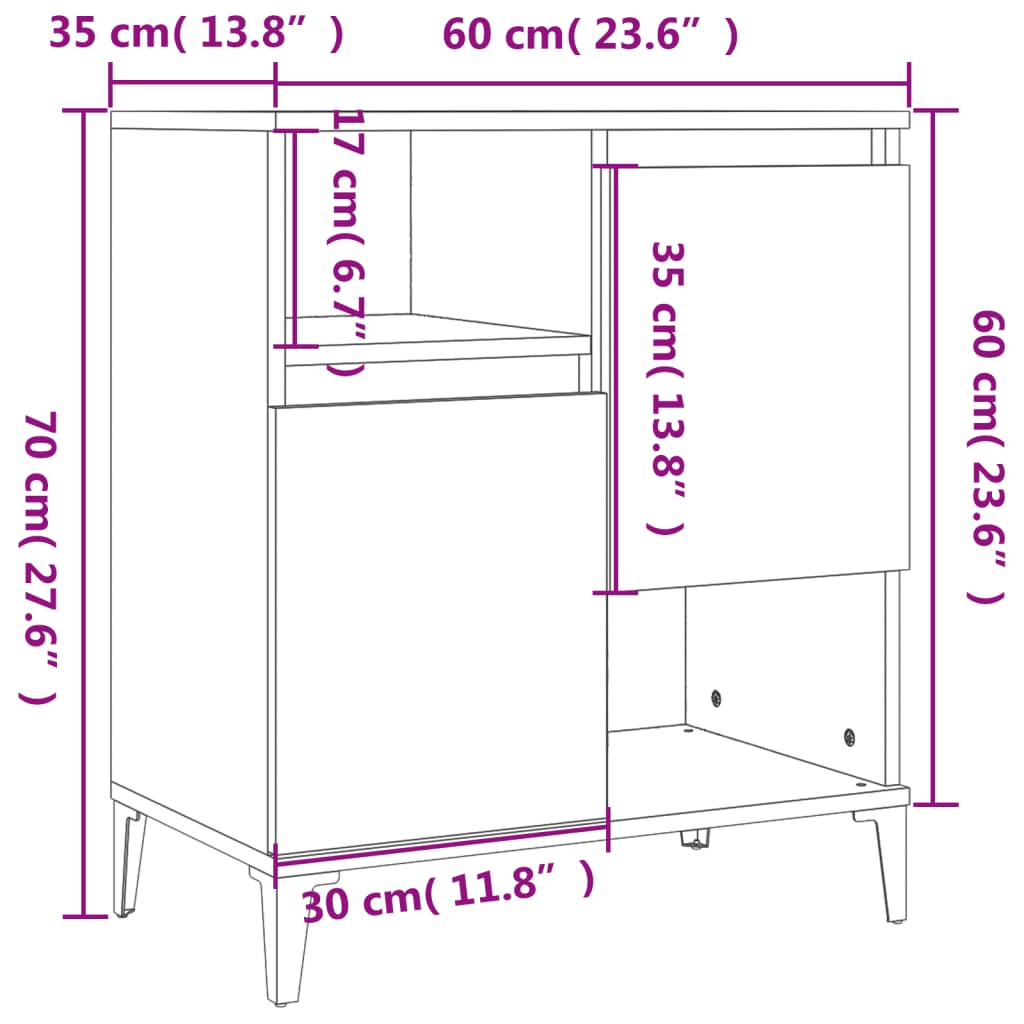 vidaXL Ντουλάπια 3 τεμ. Γκρι Σκυροδέματος 60x35x70 εκ. Επεξεργ. Ξύλο