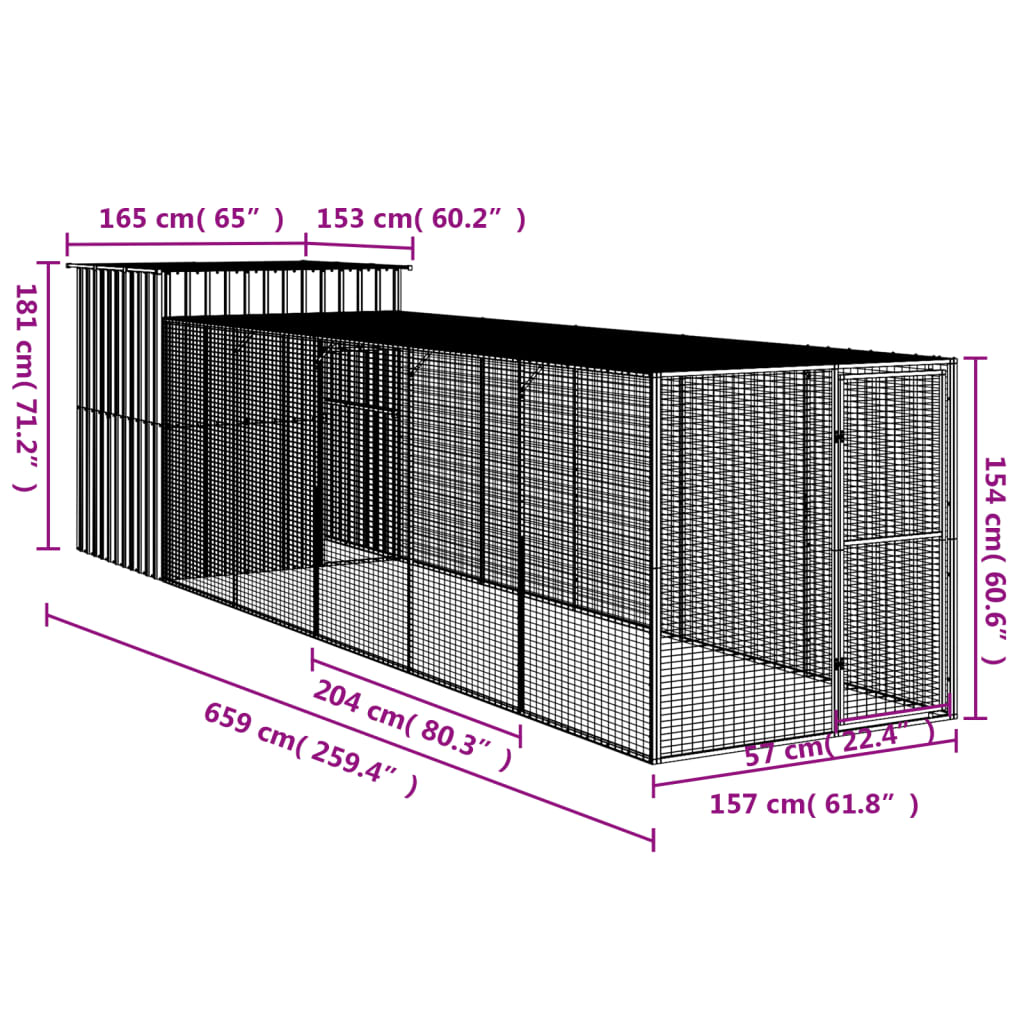 vidaXL Κοτέτσι με Περίβολο Αν. Γκρι 165x659x181 εκ. Γαλβαν. Χάλυβας