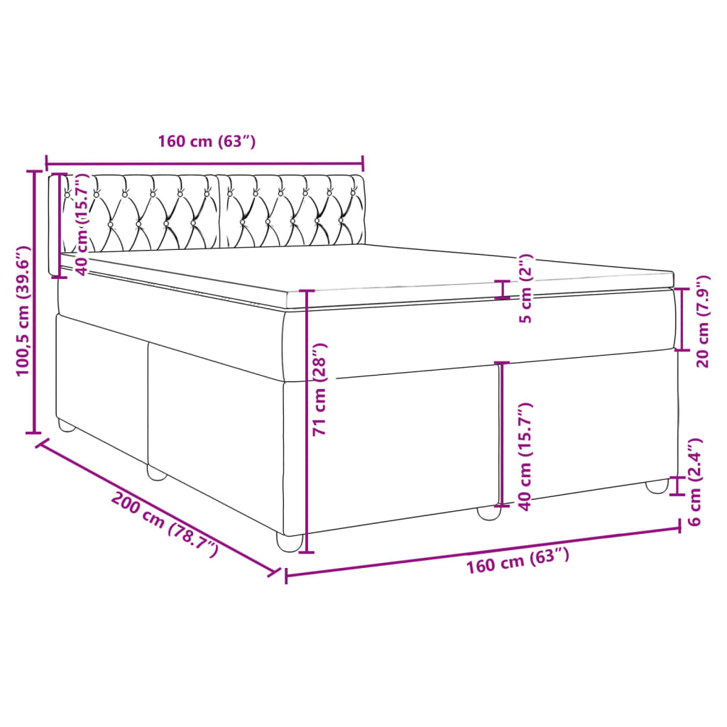 vidaXL Κρεβάτι Boxspring με Στρώμα Μπλε 160x200 εκ. Υφασμάτινο