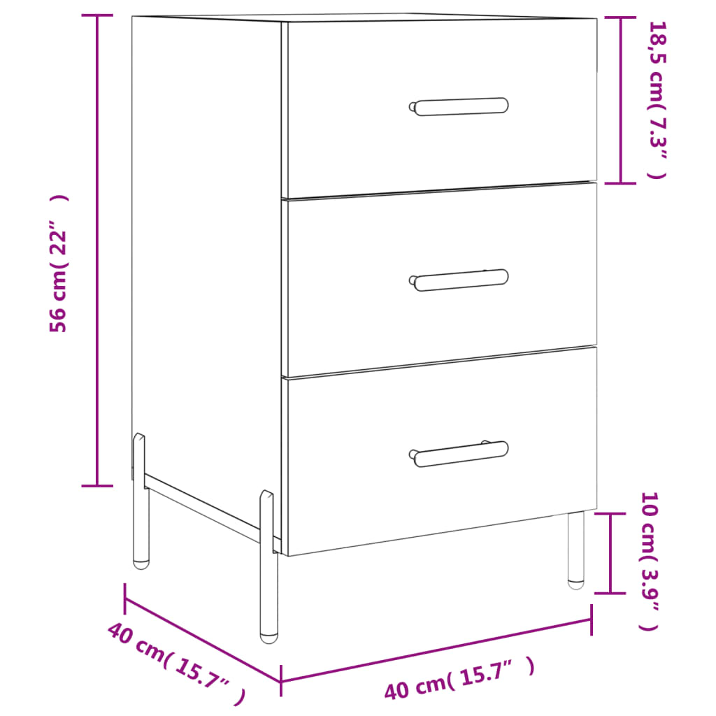 vidaXL Κομοδίνο Γυαλ. Λευκό 40 x 40 x 66 εκ. από Επεξεργασμένο Ξύλο