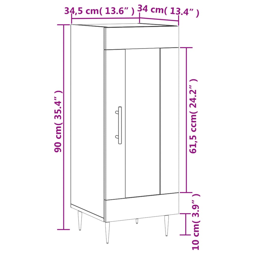 vidaXL Ντουλάπι Γυαλιστερό Λευκό 34,5x34x90 εκ. Επεξεργασμένο Ξύλο