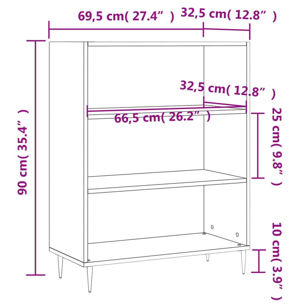 vidaXL Βιβλιοθήκη Λευκή 69,5 x 32,5 x 90 εκ. από Επεξεργασμένο Ξύλο