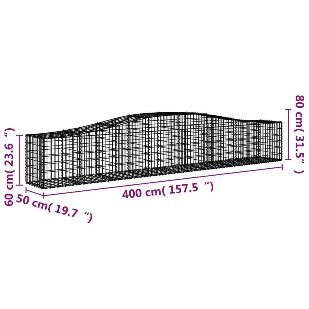 vidaXL Συρματοκιβώτια Τοξωτά 5 τεμ. 400x50x60/80 εκ. Γαλβαν. Ατσάλι