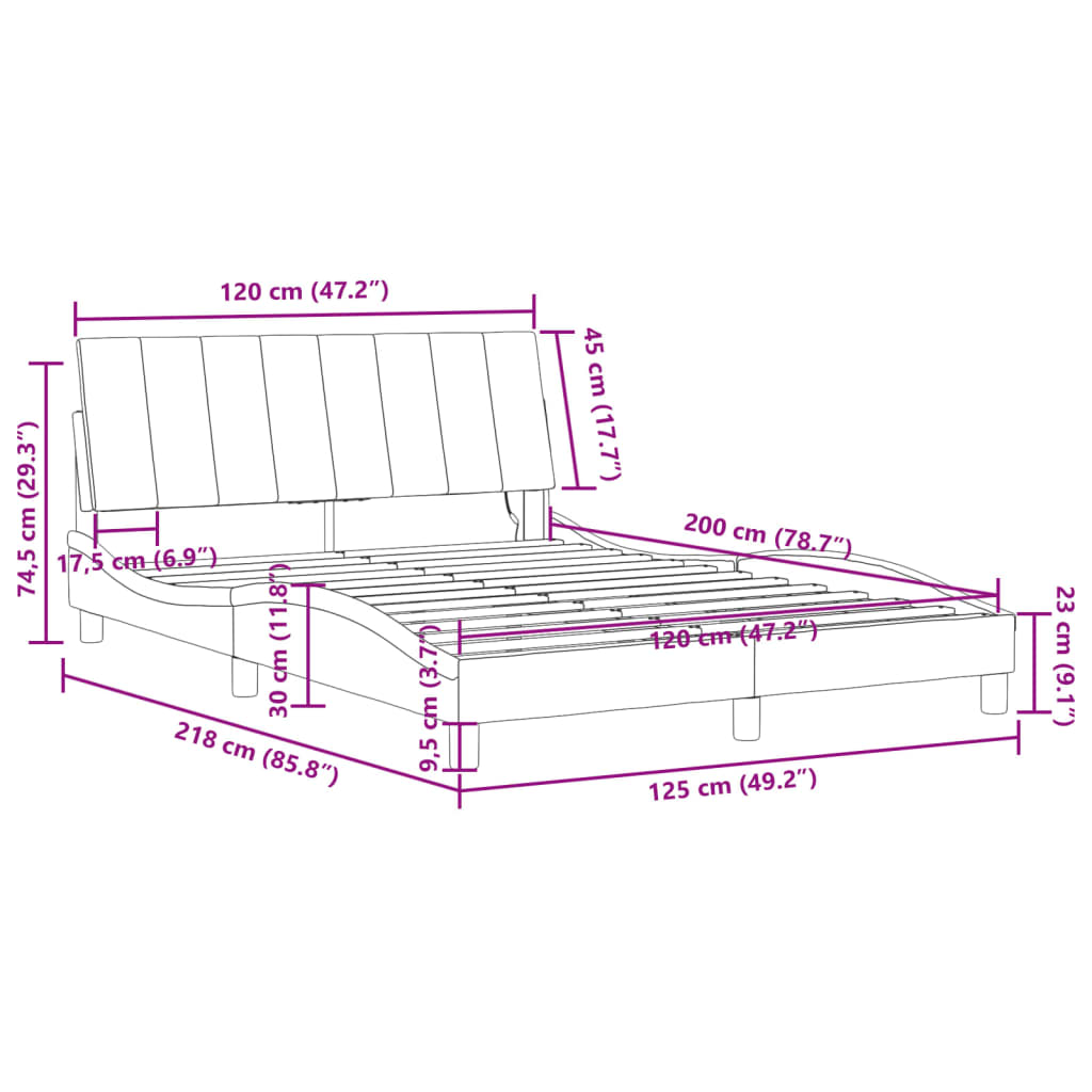 vidaXL Πλαίσιο Κρεβατιού με LED Σκούρο Γκρι 120x200 εκ. Βελούδινο