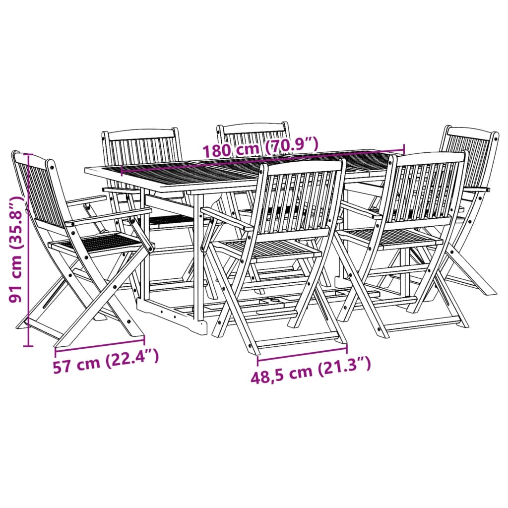 vidaXL Σετ Τραπεζαρίας Κήπου 7 Τεμαχίων 180x90x75 εκ. Μασίφ Ακακία