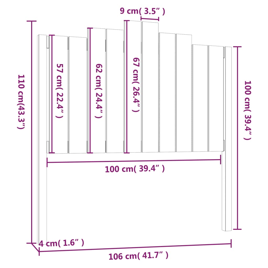 vidaXL Κεφαλάρι Κρεβατιού Γκρι 106x4x110 εκ. από Μασίφ Ξύλο Πεύκου