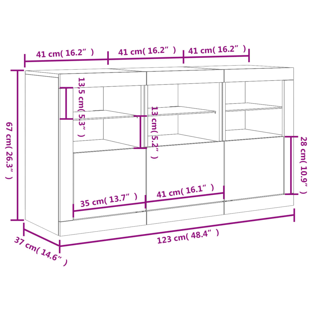 vidaXL Μπουφές με LED Sonoma Δρυς 123 x 37 x 67 εκ.