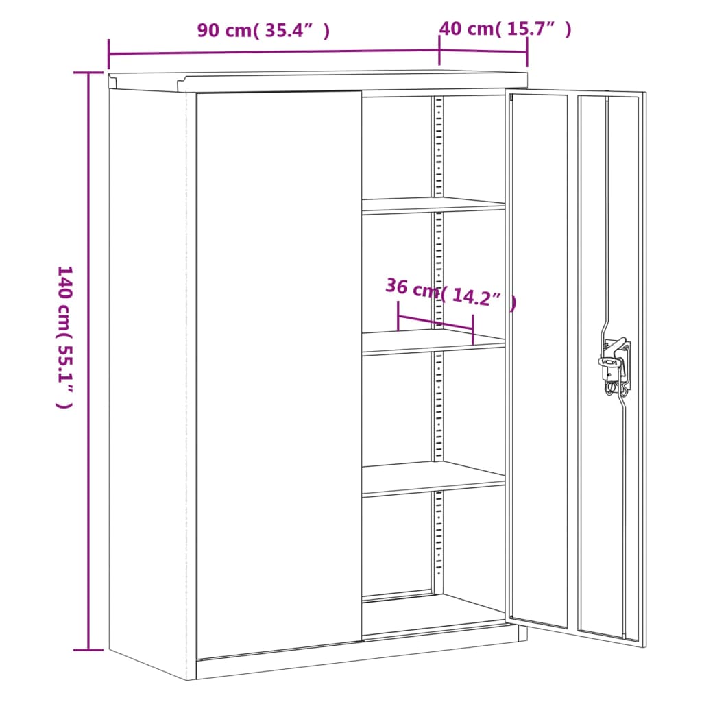 vidaXL Αρχειοθήκη Λευκή 90 x 40 x 140 εκ. Ατσάλινη