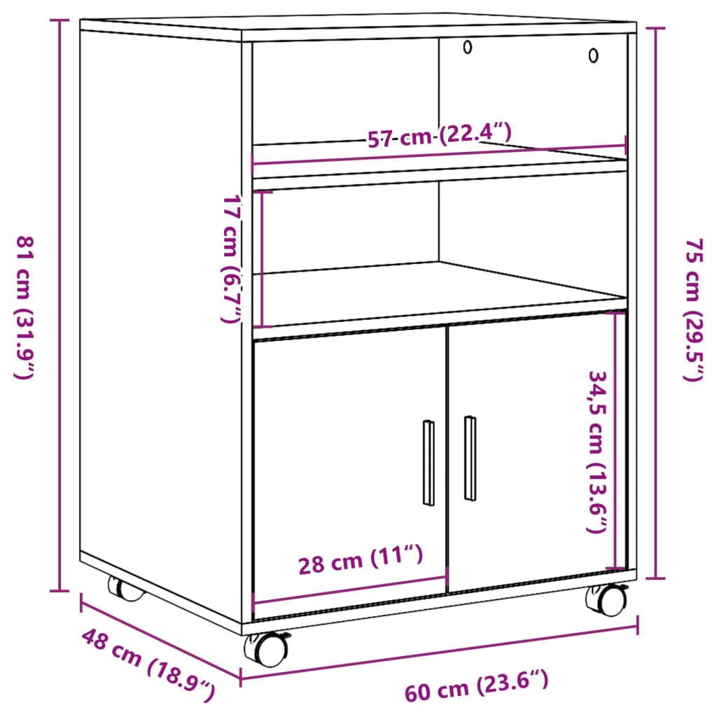 vidaXL Ντουλάπι Με Ροδάκια Γκρι Sonoma 60x48x81 εκ. Επεξεργασμένο Ξύλο