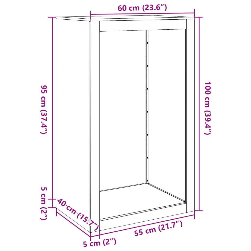 vidaXL Ράφι Καυσόξυλων Μαύρο 60x40x100 εκ. Ατσάλινο