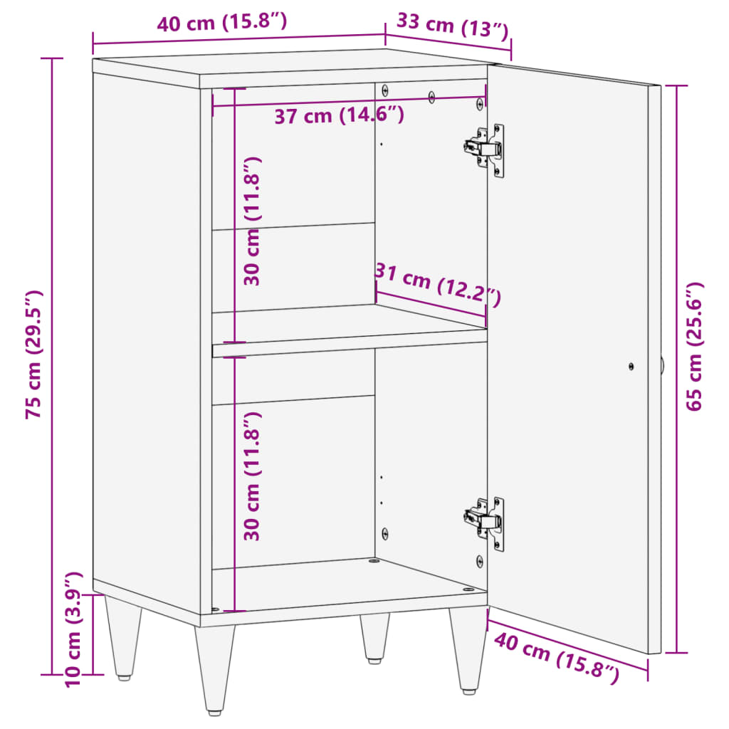 vidaXL Βοηθητικό Ντουλάπι 40 x 33 x 75 εκ. από Μασίφ Ξύλο Μάνγκο