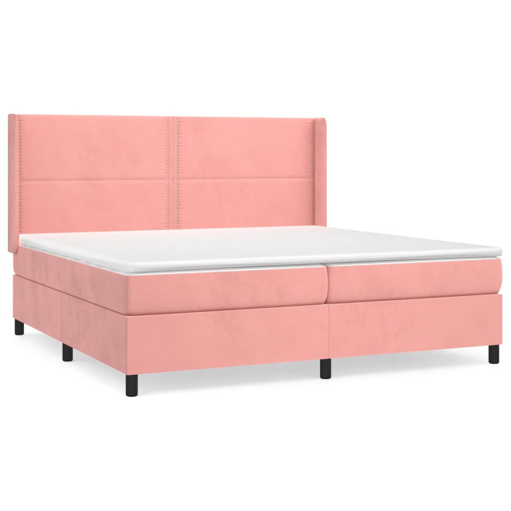 vidaXL Κρεβάτι Boxspring με Στρώμα Ροζ 200x200 εκ. Βελούδινο