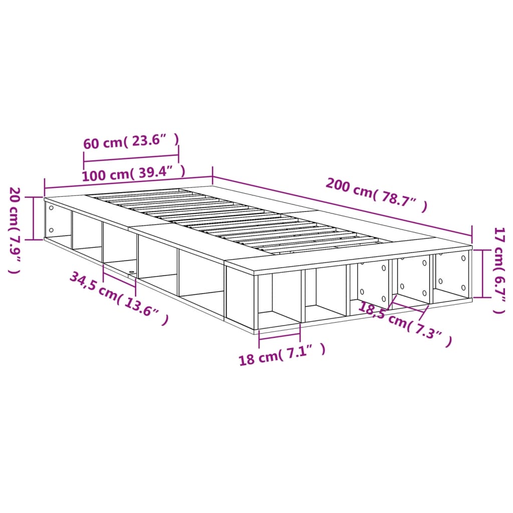 vidaXL Πλαίσιο Κρεβατιού Γκρι Sonoma 100x200 εκ. Επεξεργασμένο Ξύλο