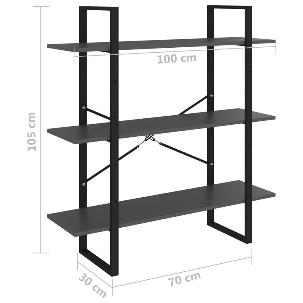 vidaXL Βιβλιοθήκη Γκρι 100 x 30 x 105 εκ. από Επεξ. Ξύλο