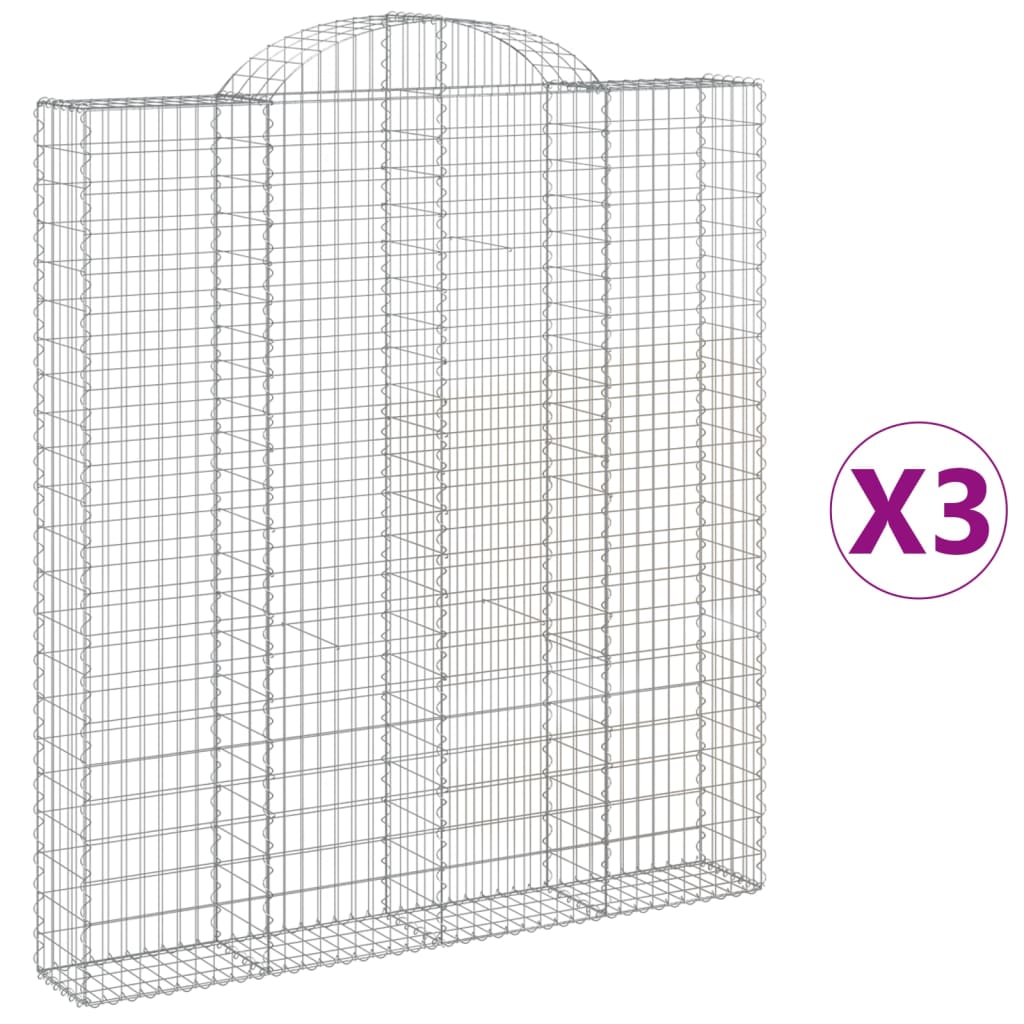 vidaXL Συρματοκιβώτια Τοξωτά 3 τεμ. 200x30x220/240 εκ. Γαλβαν. Ατσάλι