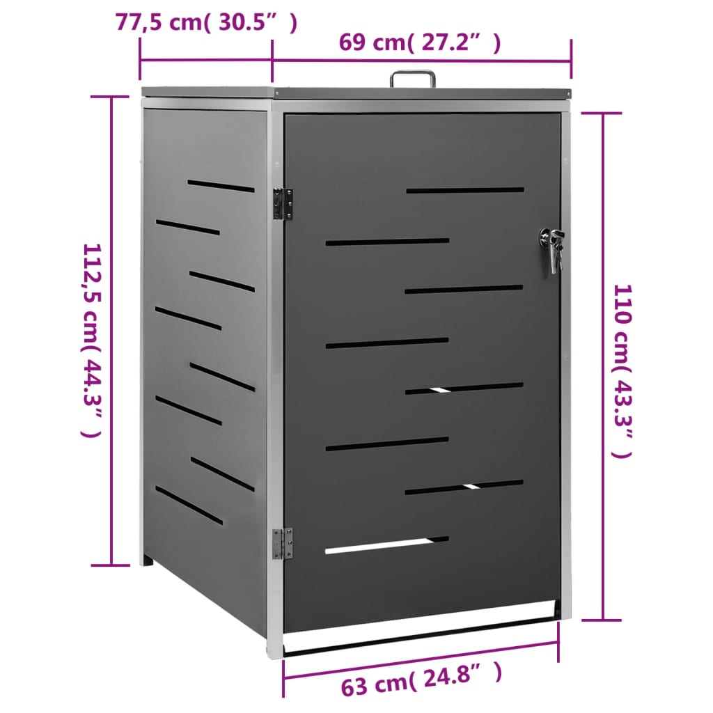 vidaXL Πλαίσιο για Κάδο Απορρ. με Ρόδες 69x77,5x112,5 εκ Αν. Ατσάλι