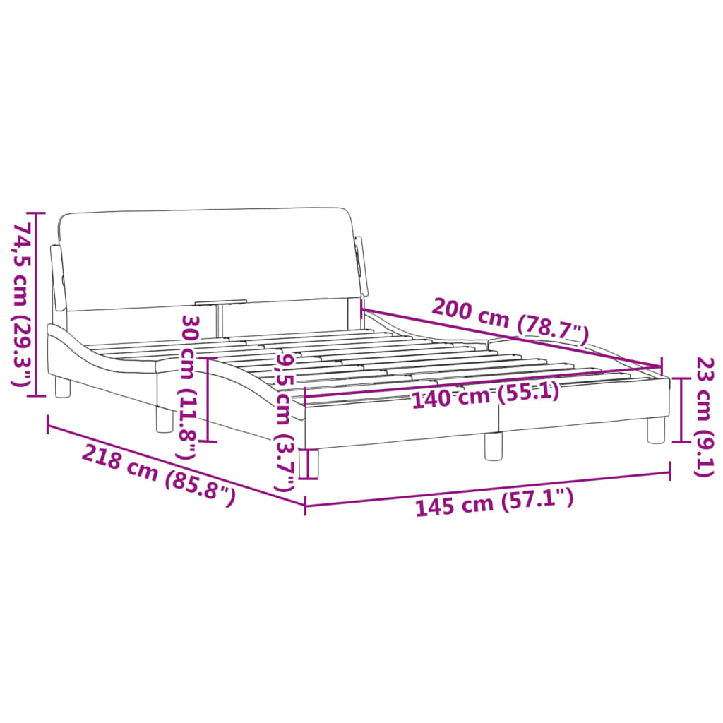 vidaXL Πλαίσιο Κρεβατιού με Κεφαλάρι Μαύρο 140x200 εκ. Βελούδινο