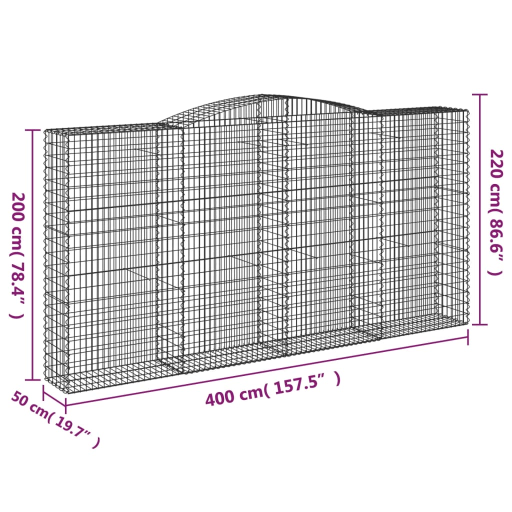 vidaXL Συρματοκιβώτια Τοξωτά 6 τεμ. 400x50x200/220 εκ. Γαλβαν. Ατσάλι