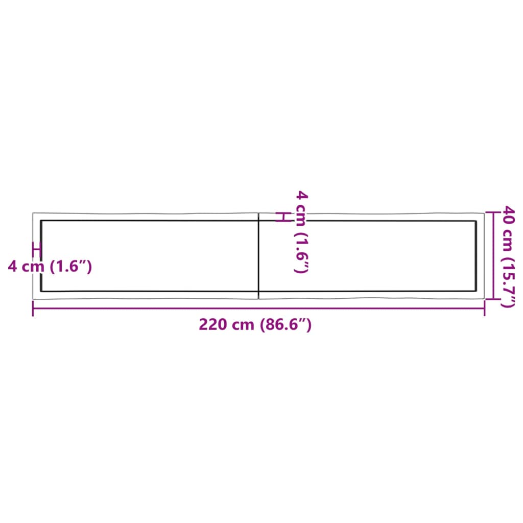 vidaXL Επιφ Τραπεζιού Αν Καφέ 220x40x(2-6)εκ.Ακατέργ. Μασίφ Ξύλο Δρυός