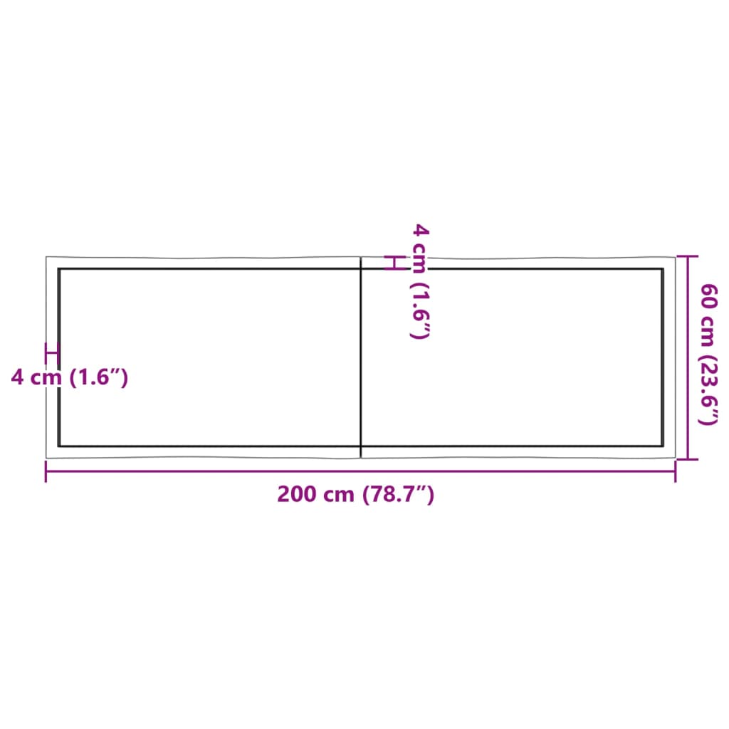 vidaXL Επιφ Τραπεζιού Αν Καφέ 200x60x(2-4)εκ.Ακατέργ. Μασίφ Ξύλο Δρυός