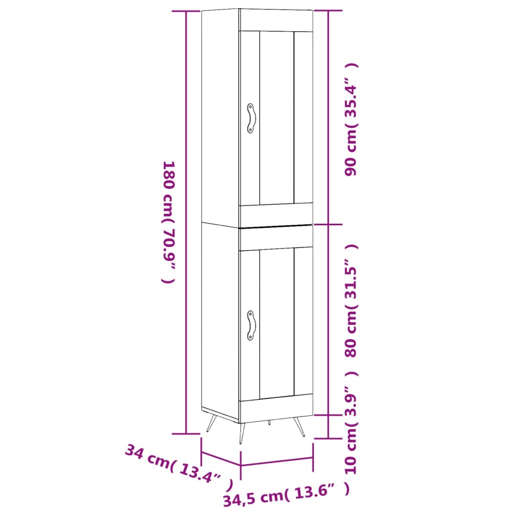 vidaXL Ντουλάπι Καφέ Δρυς 34,5 x 34 x 180 εκ. από Επεξεργασμένο Ξύλο