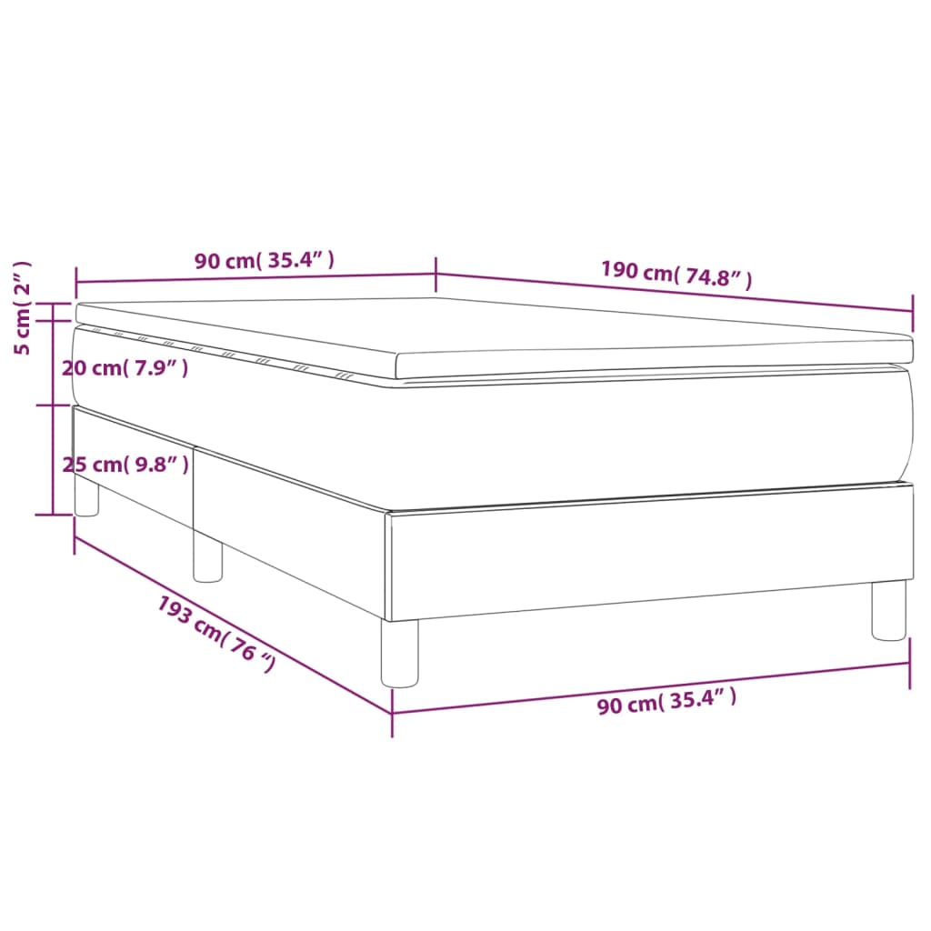 vidaXL Κρεβάτι Boxspring με Στρώμα Ανοιχτό Γκρι 90x190 εκ. Βελούδινο