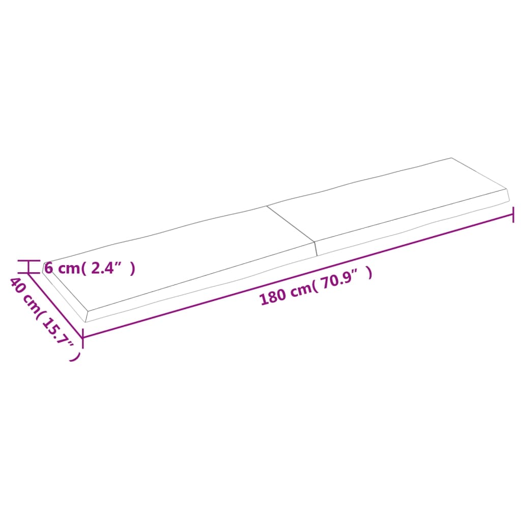 vidaXL Επιφ Τραπεζιού Αν Καφέ 180x40x(2-6)εκ.Ακατέργ. Μασίφ Ξύλο Δρυός