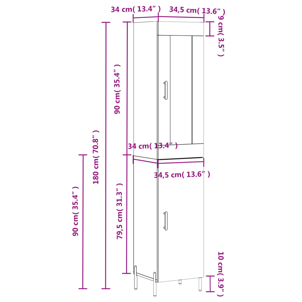 vidaXL Ντουλάπι Γκρι Σκυροδέματος 34,5x34x180 εκ. Επεξεργασμένο Ξύλο