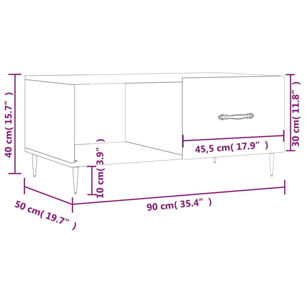 vidaXL Τραπεζάκι Σαλονιού Μαύρο 90x50x40 εκ. Επεξεργασμένο Ξύλο