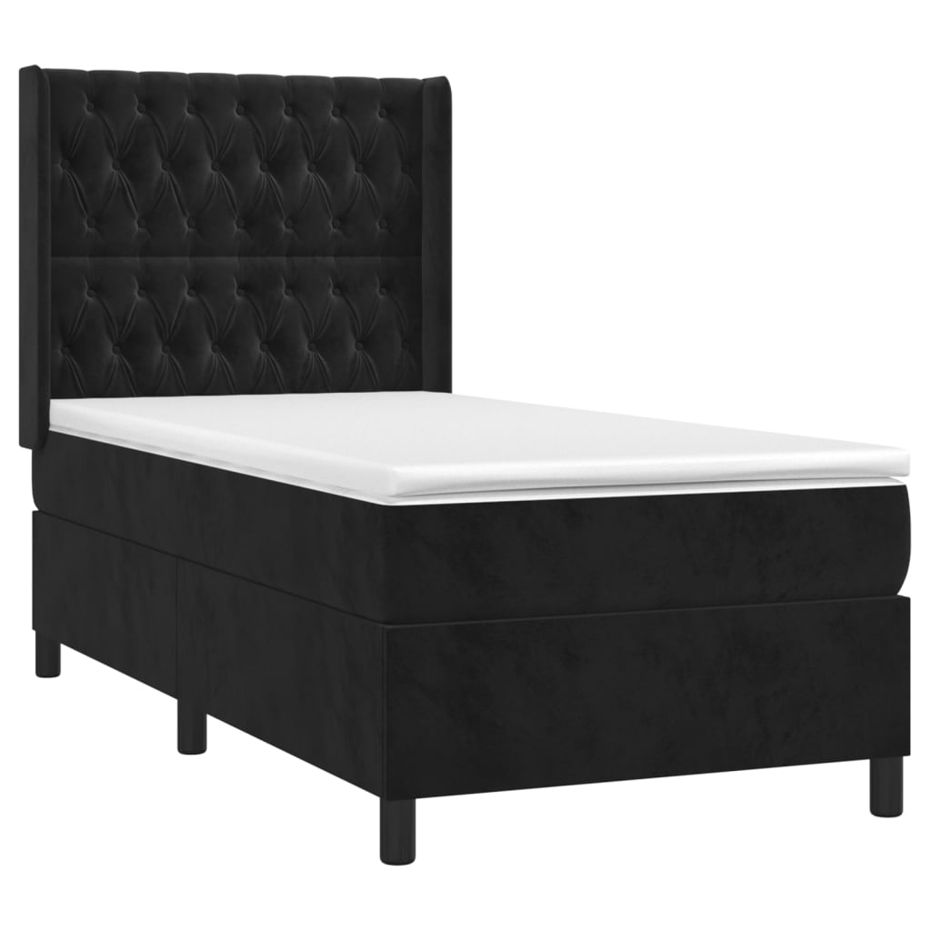 vidaXL Κρεβάτι Boxspring με Στρώμα Μαύρο 90x190 εκ. Βελούδινο