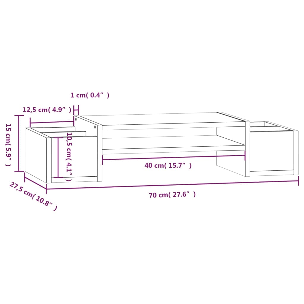 vidaXL Βάση Οθόνης Καφέ 70x27,5x15 εκ. από Μασίφ Ξύλο Πεύκου